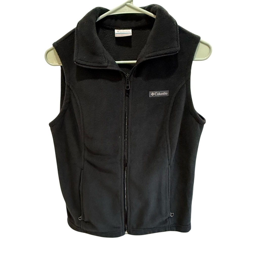 Columbia Womens Black Fleece Full Zip Vest Mock Neck Sleeveless Jacket Small